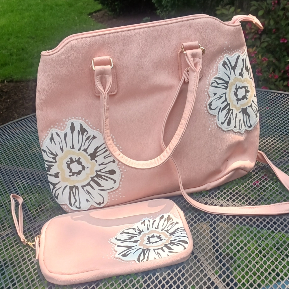 Pink Floral Tote Bag with Decorative Design